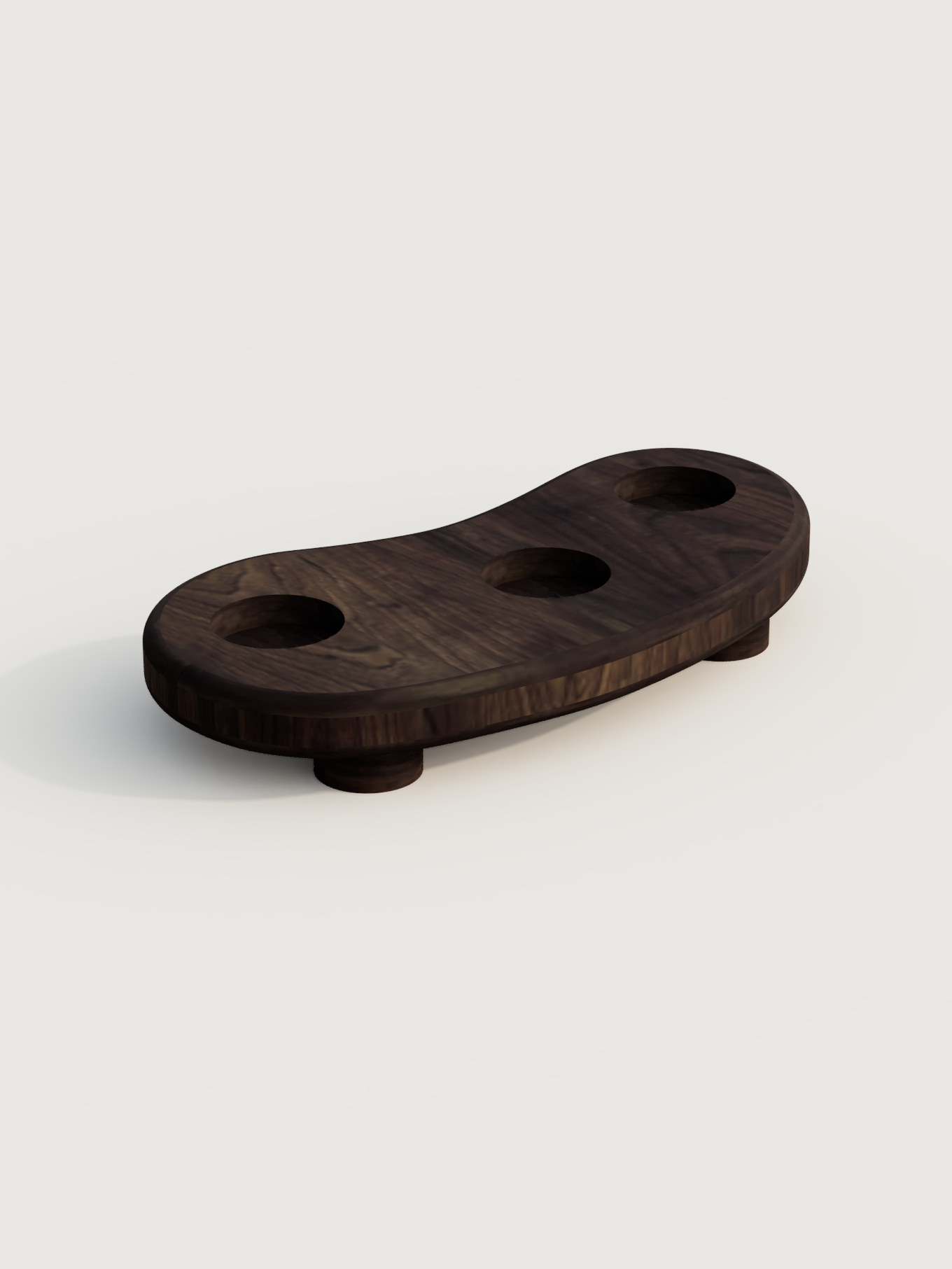 Yidaki: a bean-shaped walnut stand with three bell seats for didgeridoos